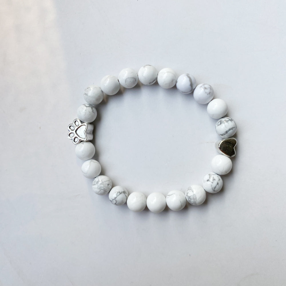 Natural Gemstone Bracelet with Paw & Heart Charm β Handcrafted Design