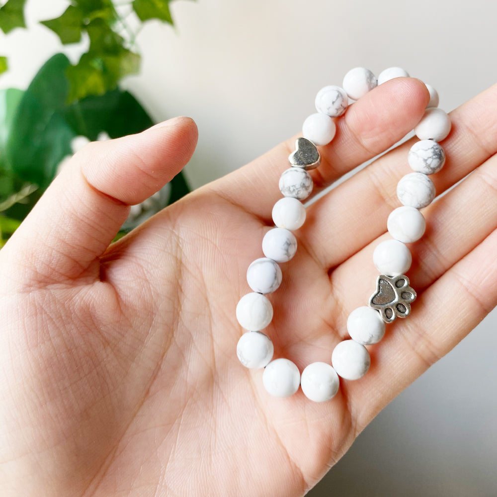 Natural Gemstone Bracelet with Paw & Heart Charm β Handcrafted Design