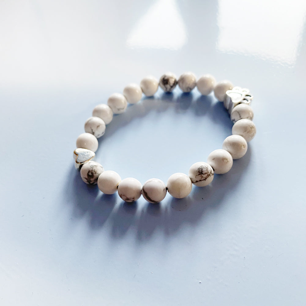 Natural Gemstone Bracelet with Paw & Heart Charm β Handcrafted Design