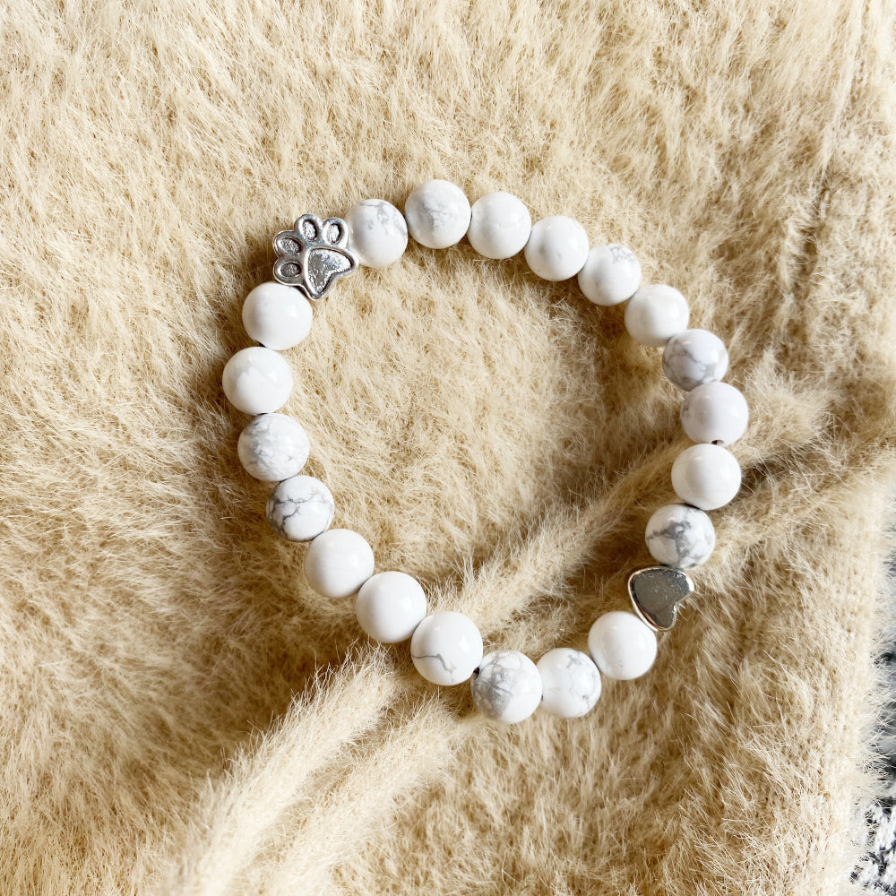 Natural Gemstone Bracelet with Paw & Heart Charm β Handcrafted Design