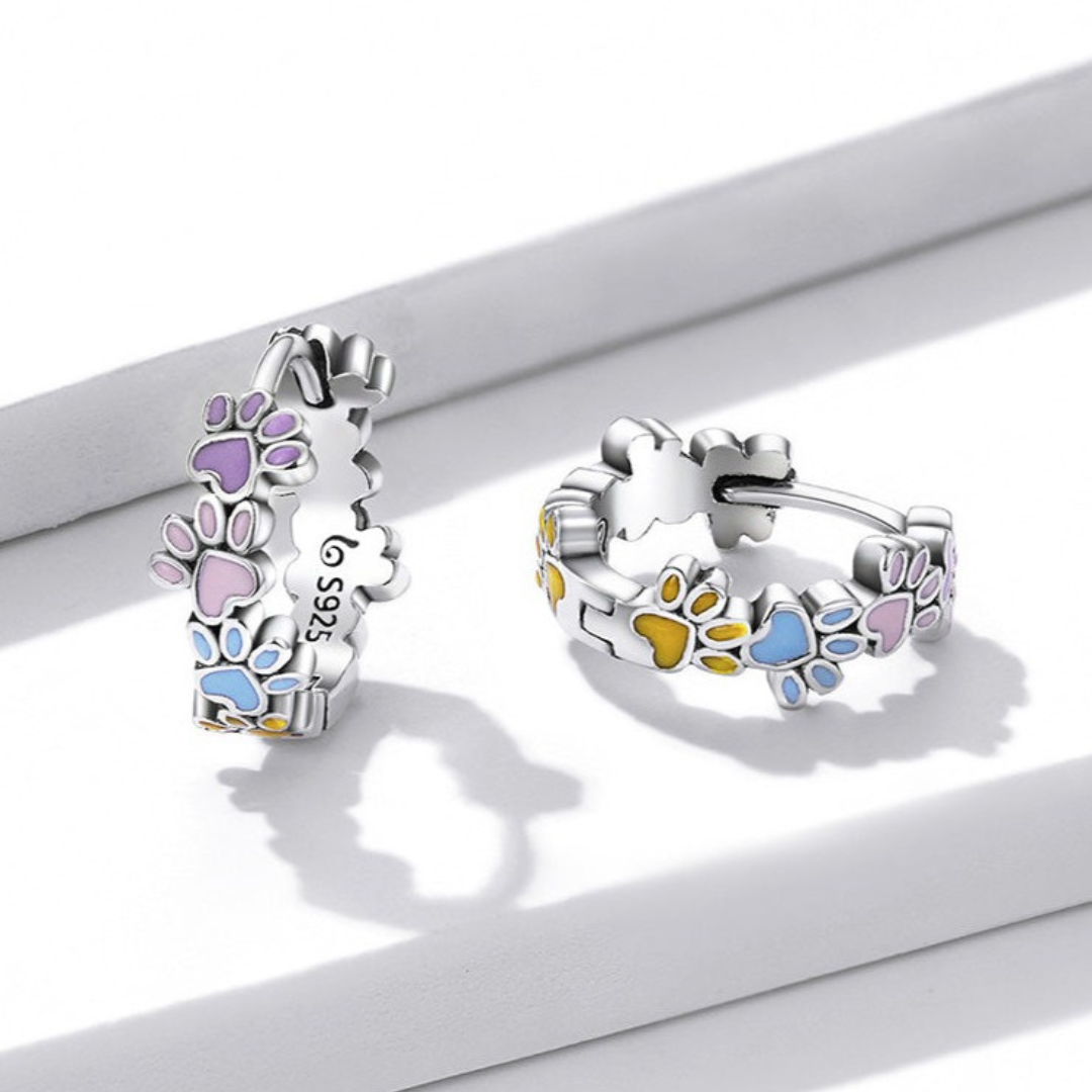 Colorful Paws Hoops Sterling Silver