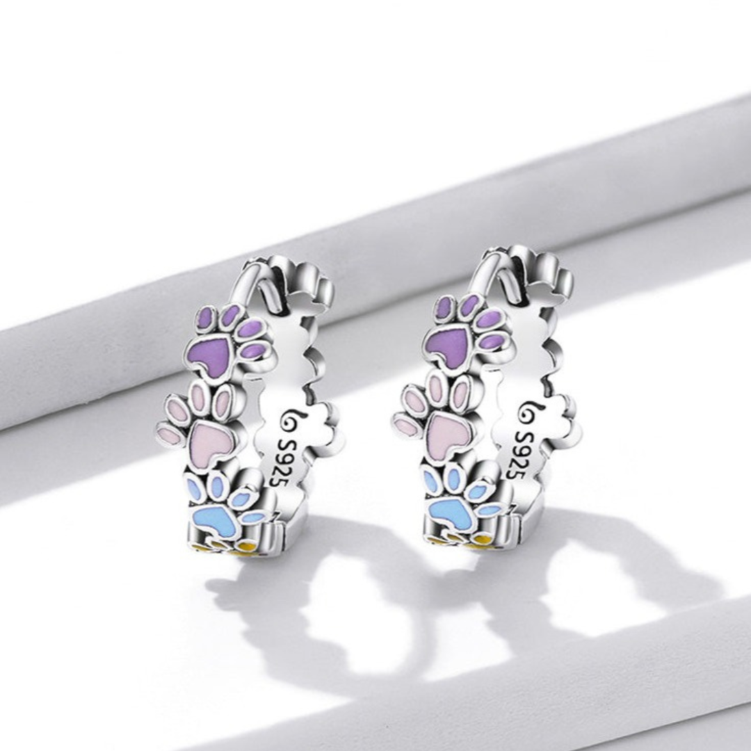 Colorful Paws Hoops Sterling Silver