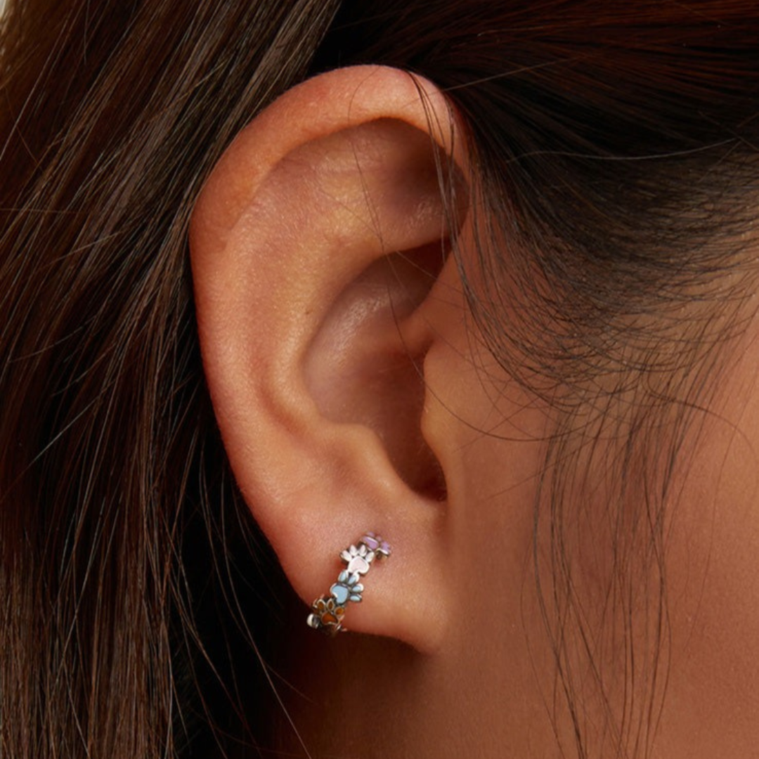Colorful Paws Hoops Sterling Silver