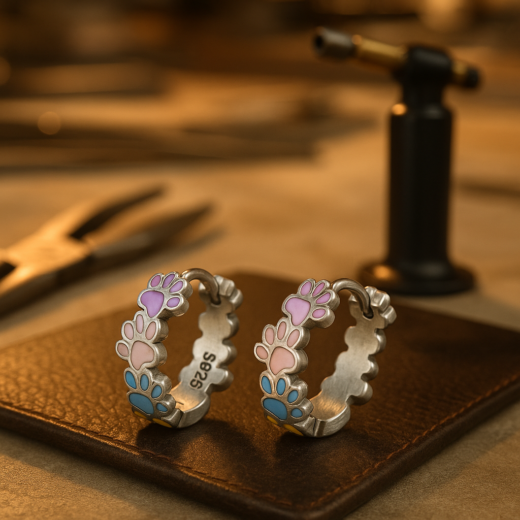 Colorful Paws Hoops Sterling Silver