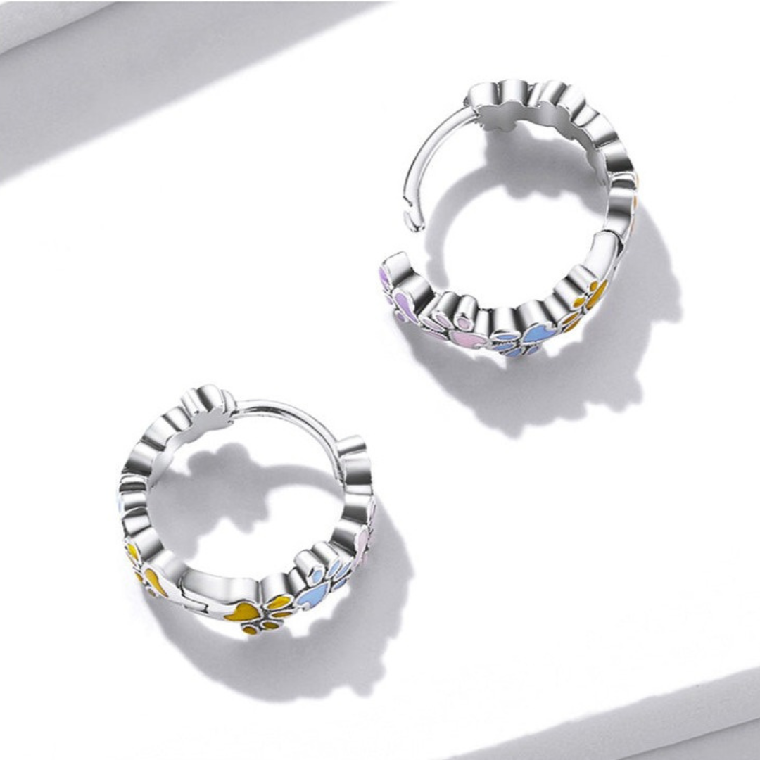 Colorful Paws Hoops Sterling Silver