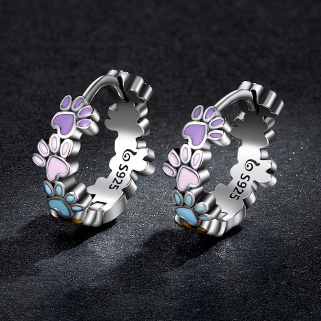 Colorful Paws Hoops Sterling Silver