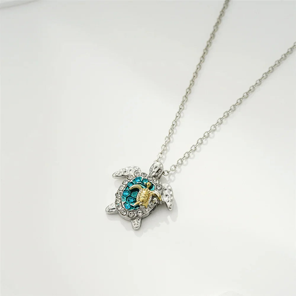 Sea Turtle Pendant Necklace - Vintage Silver