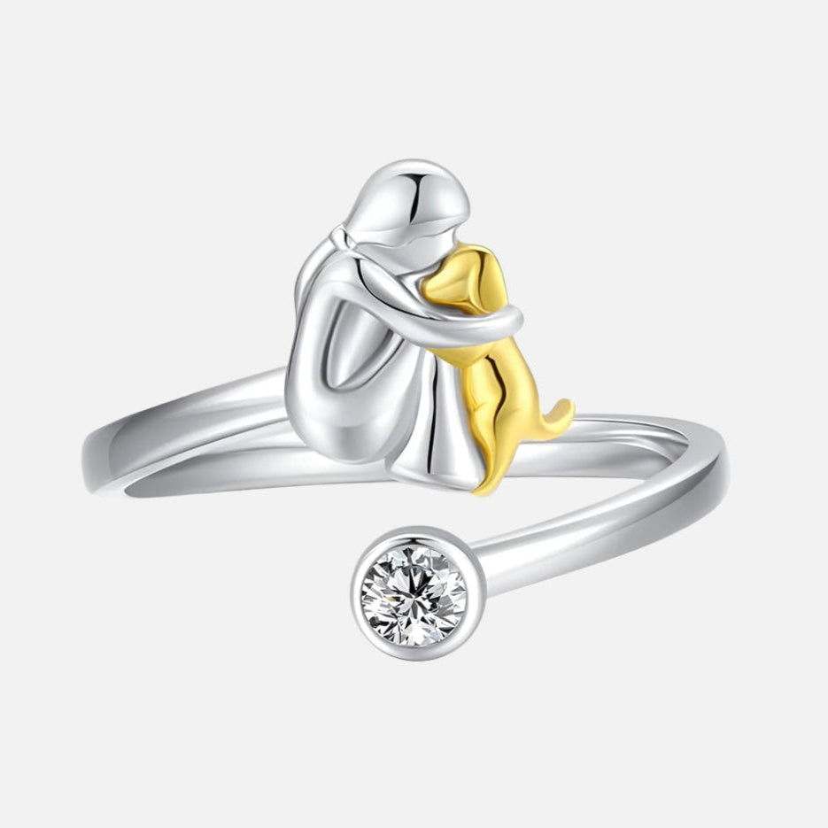 925 Sterling Silver Dog Ring with Zirconia – Adjustable & Handmade